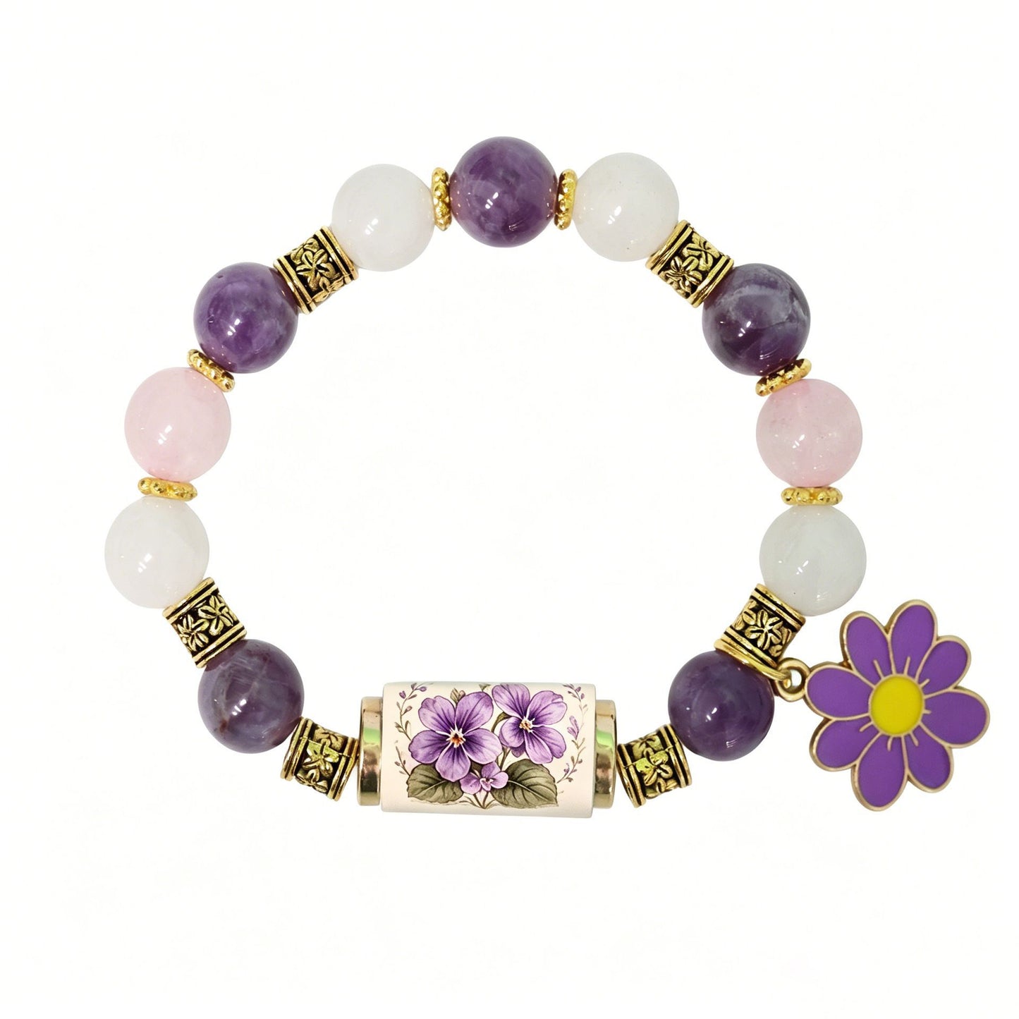 🔥【Kúp 1 a získaj 1 zadarmo】🎁✨Náramok s kvetmi k narodeninám v decembri, prívesok s kvapkou oleja z zliatiny a ružou v kombinácii s náramkom z chalcedónu🌸