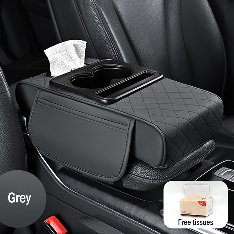 🚗Univerzálna kožená podložka na lakťovú opierku do auta 4 v 1 ✅ Vstavaná schránka na vreckovky ✅ Držiak pohára