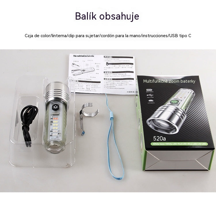👍👍Kompaktné svietidlo s vysokou intenzitou svetla, multifunkčným bočným svetlom, rýchlym nabíjaním cez USB-C, prenosnosťou a dlhou výdržou batérie.