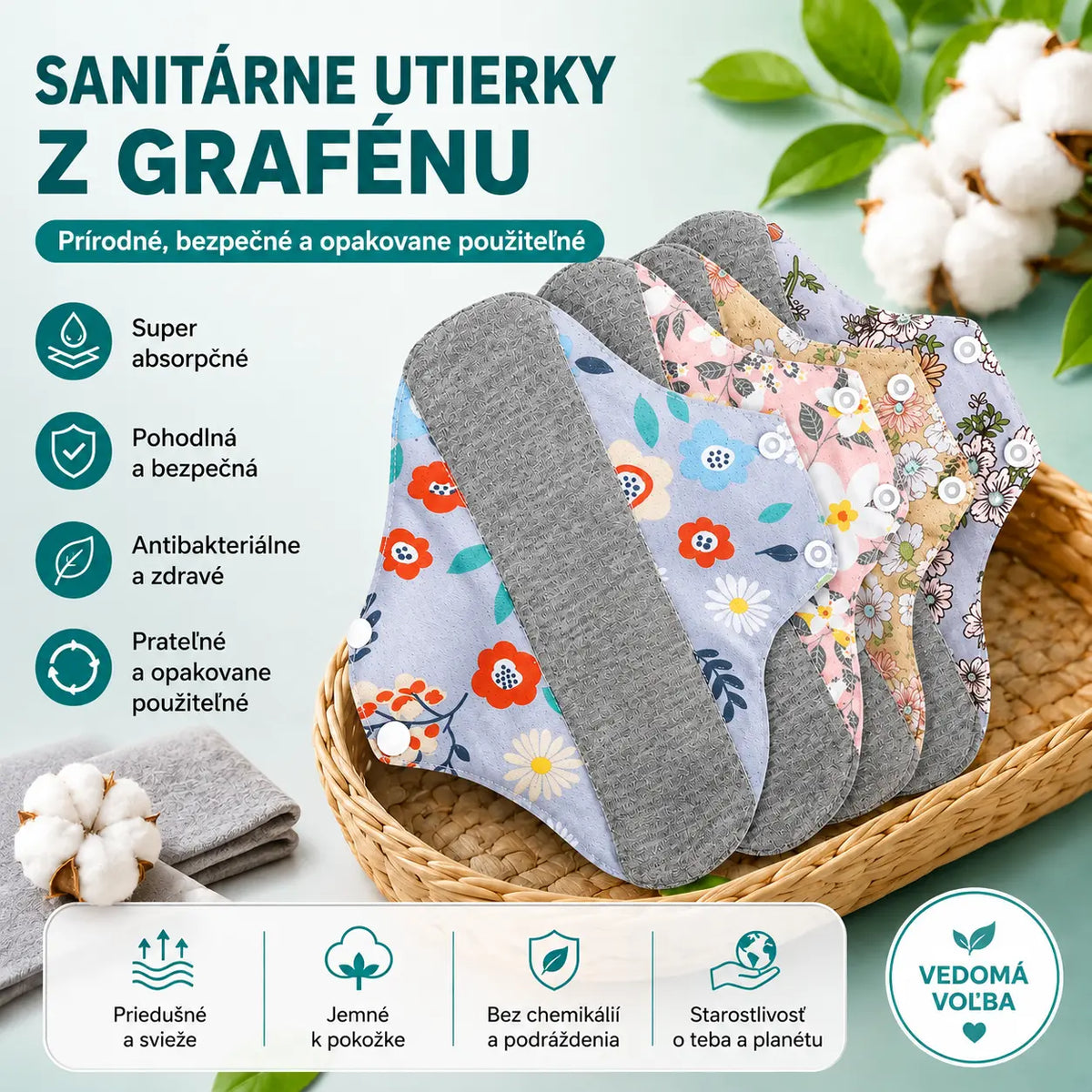 ✨ Umývateľné bavlnené podložky s grafitovou vrstvou — pohodlná a ekologická ochrana pre každodenné použitie.