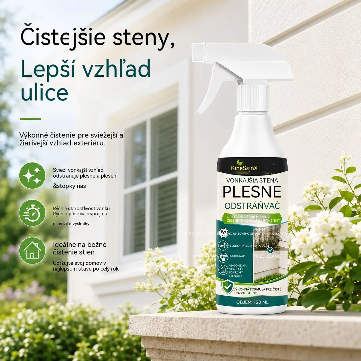 ✨【120 ml + uterák】Sprej na čistenie škvŕn od plesní a rias na vonkajších stenách