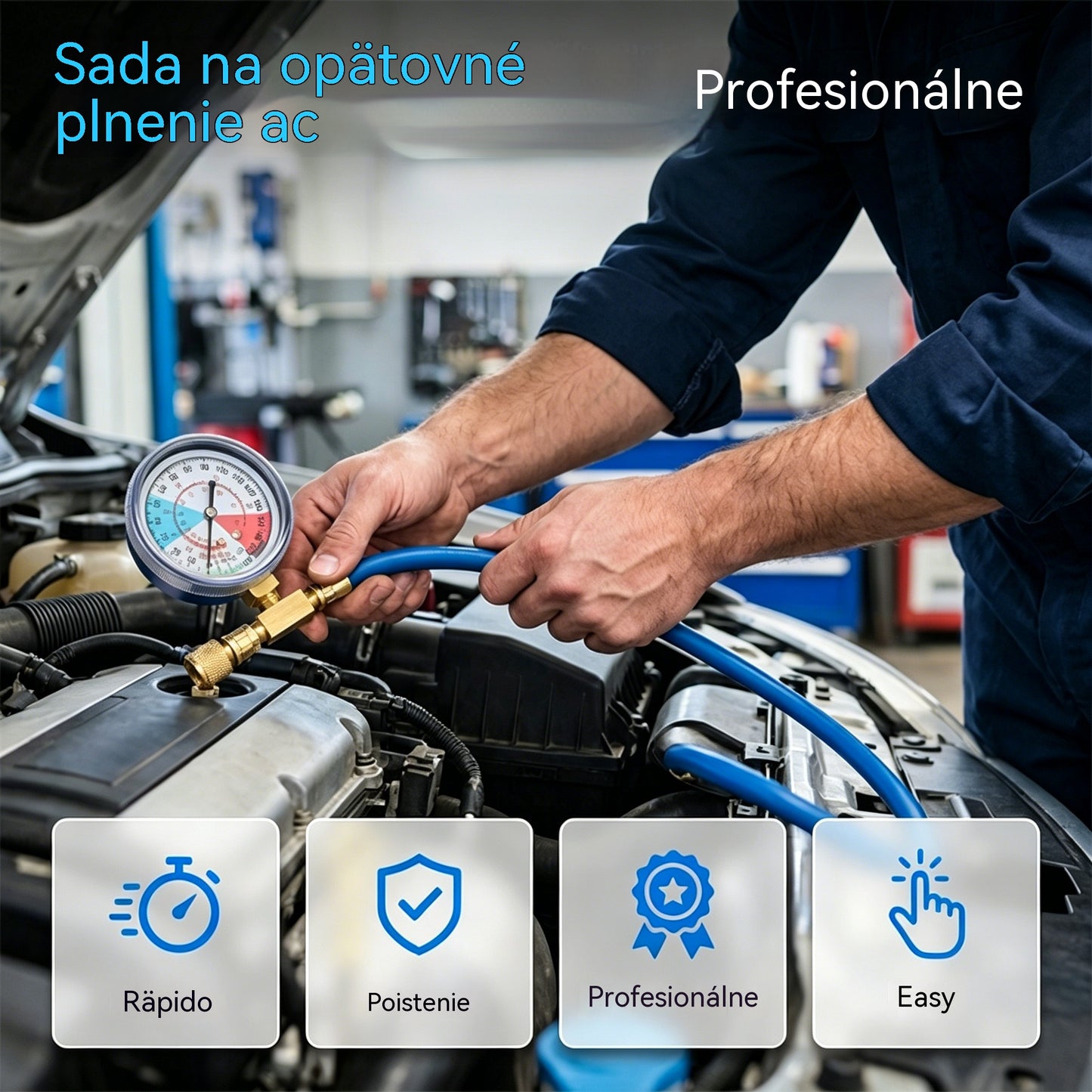 🔧❄️ Plnenie chladiva R134a do klimatizácie Hope s manometrom – Nepriepustné, ľahko čitateľné, vhodné pre klimatizáciu v aute, nákladnom aute alebo domácnosti – Bezpečné plnenie svojpomocne 🚗