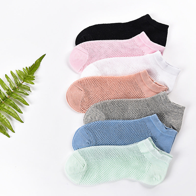 ✨🎉【1 sada za 7 párov】🧦Letné tenké jednofarebné dámske ponožky zo sieťoviny