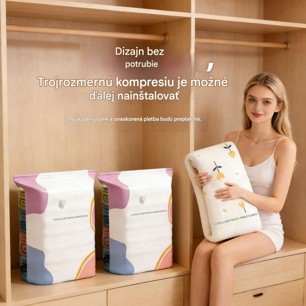 🧳【5-dielna sada】💨 Veľké, stlačiteľné vákuové úložné vrecko: nevyžaduje pumpičku, je nepriepustné a ideálne na úsporu miesta v kufri a doma ✈️