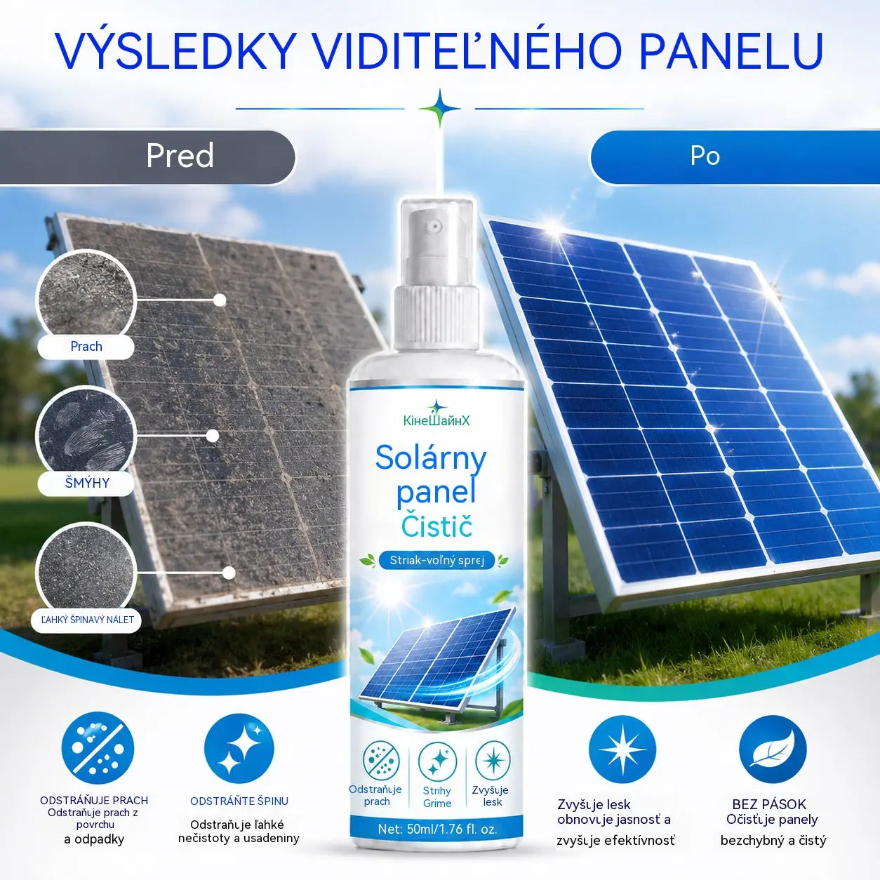 【Kúp 1, získaj 1 zadarmo】🔥 Dnes -50%! ☀️ Čistiaci sprej na solárne panely