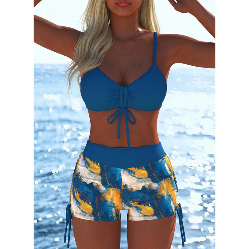 🌈Dámsky bikinový set s čipkou a vzorom (s kraťasmi)⛱️