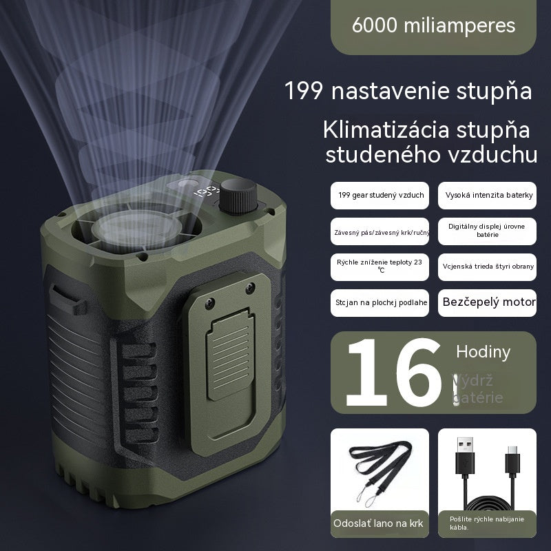 【6000 mAh】⚡Nový vysokorýchlostný ventilátor na opasok, prenosný s USB a pripínaním na vonkajšie staveniská