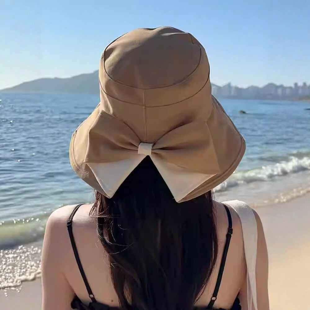 👒✨ Dámsky slnečný klobúk s mašľou a širokou krempou – skladacia, 360° ochrana 🎀
