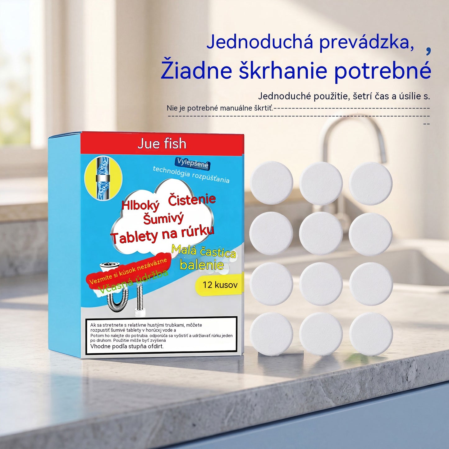 🥳3 balenia za 23 eur💞 Výkonné šumivé tablety na čistenie potrubia, rýchlo rozpúšťajú mastnotu a upchatia z vlasov, antibakteriálny čistič potrubia a dezodorant pre umývadlo, toaletu a podlahové odtoky.