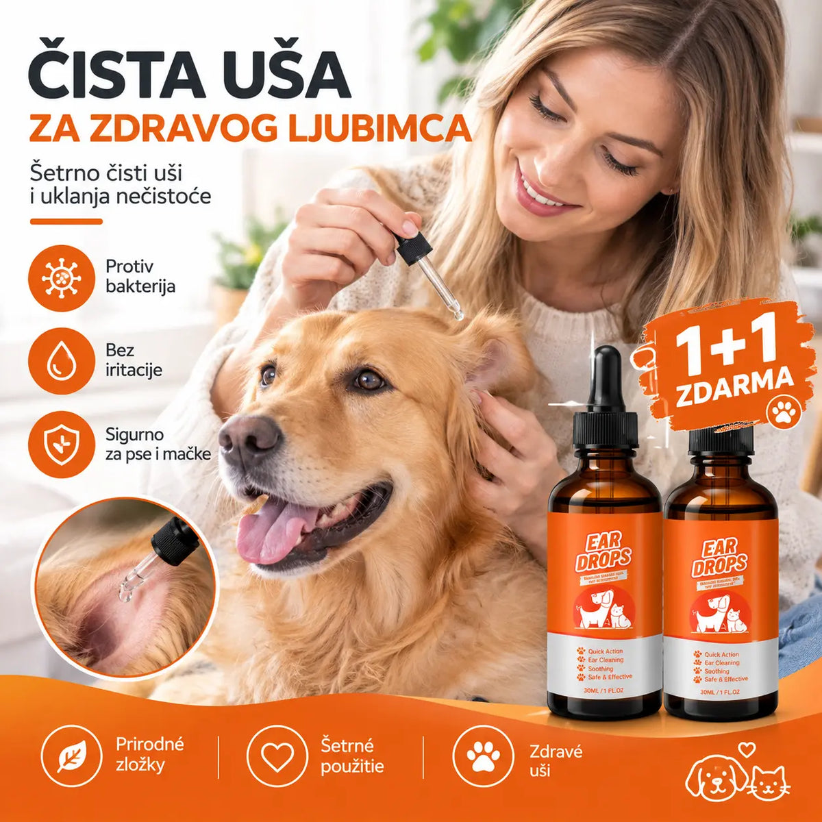【Kupite 1, dobijte 1 gratis】🐶🐱Prirodne kapi za uši za pse i mačke protiv svrbeža i nakupljanja ušnog voska