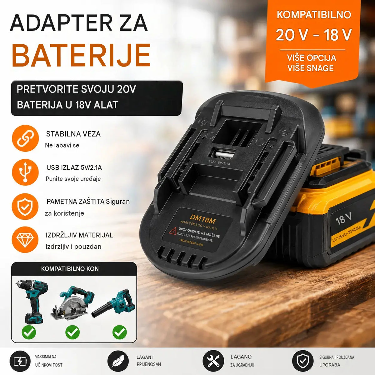 ⚡Adapter za litijeve baterije za alate od 18 V baterija