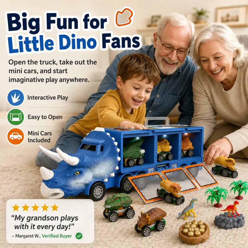 🦖🚛 Interaktívny nákladiak na prepravu dinosaurov: so svetlami, zvukmi a pohyblivými figúrkami – vydajte sa na zábavné praveké dobrodružstvo! ✨🎮
