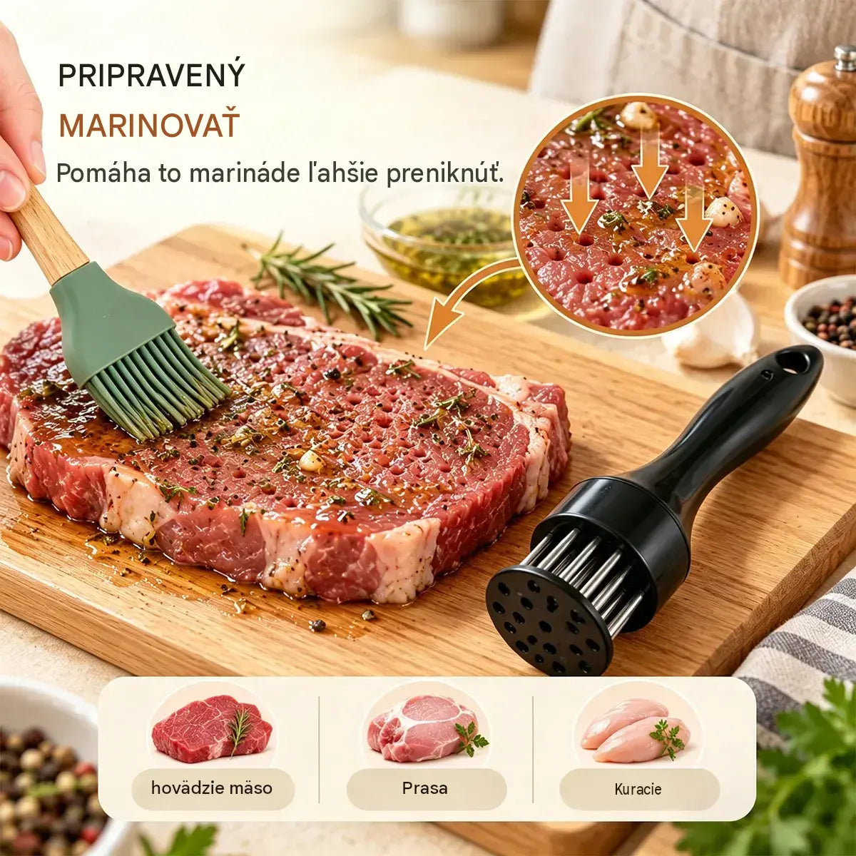 21-hrotová ihla na zmäkčovanie mäsa z nehrdzavejúcej ocele na steaky, grilovanie a varenie.