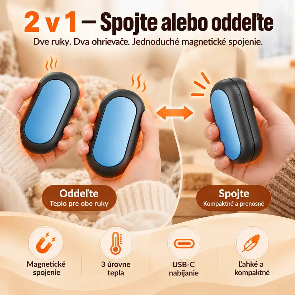 🔥Magnetický, odnímateľný a nabíjateľný mini ohrievač rúk 2 v 1