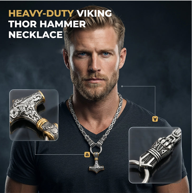 ⚡ 50 % ZĽAVA 🔥 Vikingský náhrdelník s Thorovým kladivom