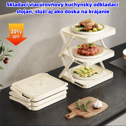 🧂Skladací viacúrovňový kuchynský odkladací stojan, 🥣🥗slúži aj ako doska na krájanie