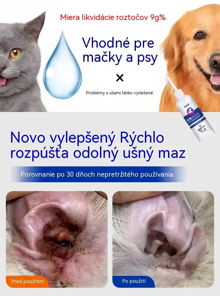 🐶🐱 【Kúp 1 a 1 zadarmo】2 fľaše za 21 eur --Univerzálne ušné kvapky pre mačky a psy - Odstraňuje ušné roztoče, čistí zvukovody, potláča rast baktérií a eliminuje zápach.