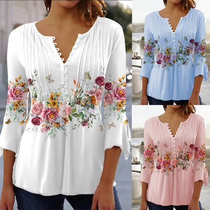 💖【S-5XL】✨【🔥Sezónne zľavy.🔥】 Módne dámske tričko s výstrihom do V