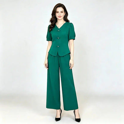 🌸【Tričko + široké nohavice】Moderný retro set z cool hodvábneho materiálu—— cool