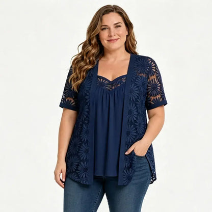 👚 Elegantné blúzky s efektom 2 v 1 s čipkou a sieťovinou – zoštíhľujúci strih proti brušku, 5 farieb, veľkosti S-4XL! 🌸✨
