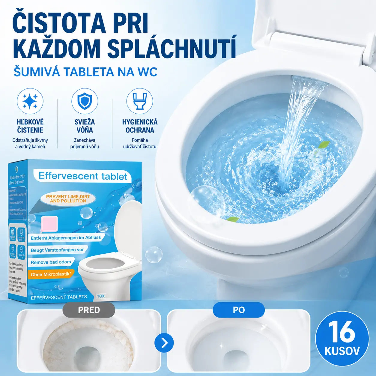 🌟【48 tabliet】【3 balenia】Výkonné šumivé tablety do toalety, účinne čistia a odstraňujú zápach