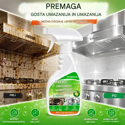 ✨ Močan razmaščevalec za kuhinjo – učinkovito odstrani zažgano maščobo, ogljikove usedline in trdovratno umazanijo s kuhalnih plošč, nap in kuhinjskih pripomočkov.