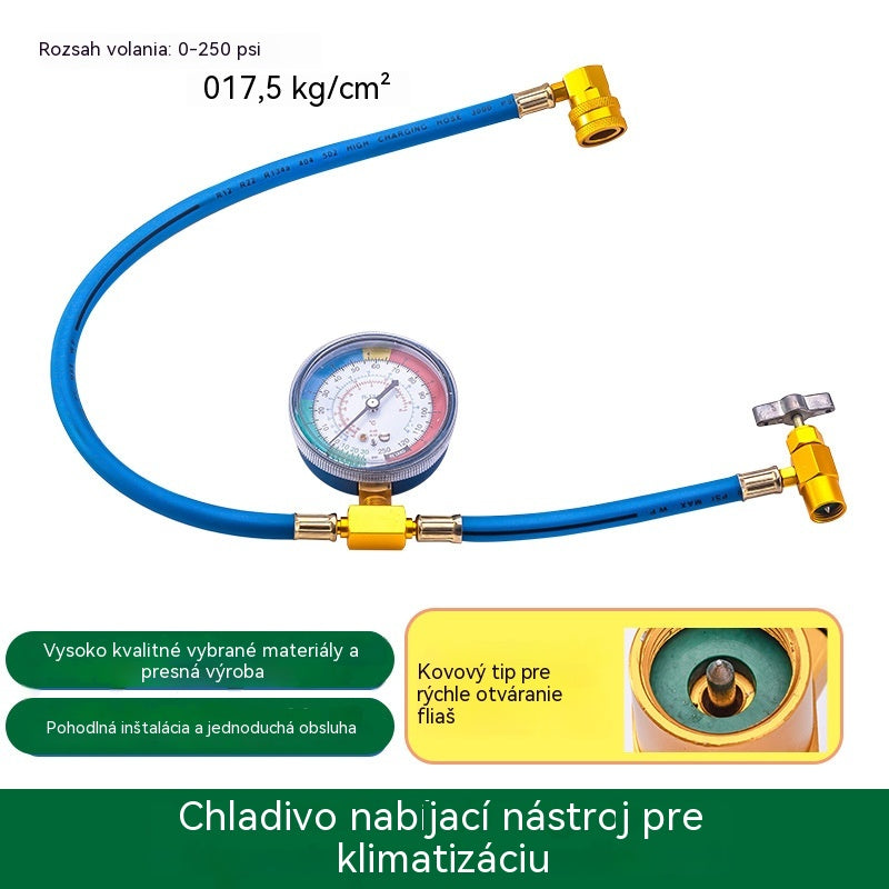 🔧❄️ Plnenie chladiva R134a do klimatizácie Hope s manometrom – Nepriepustné, ľahko čitateľné, vhodné pre klimatizáciu v aute, nákladnom aute alebo domácnosti – Bezpečné plnenie svojpomocne 🚗