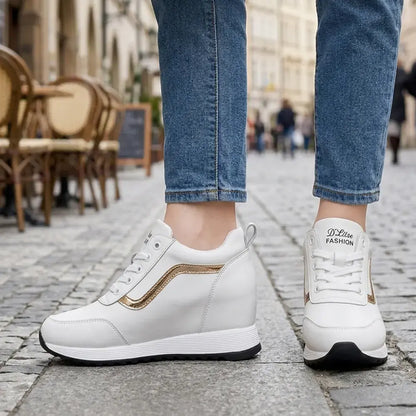 👠 Dámske športové topánky na skrytom klinovom podpätku – Kórejská verzia každodennej obuvi – Hrubá podrážka, pohodlné športové topánky