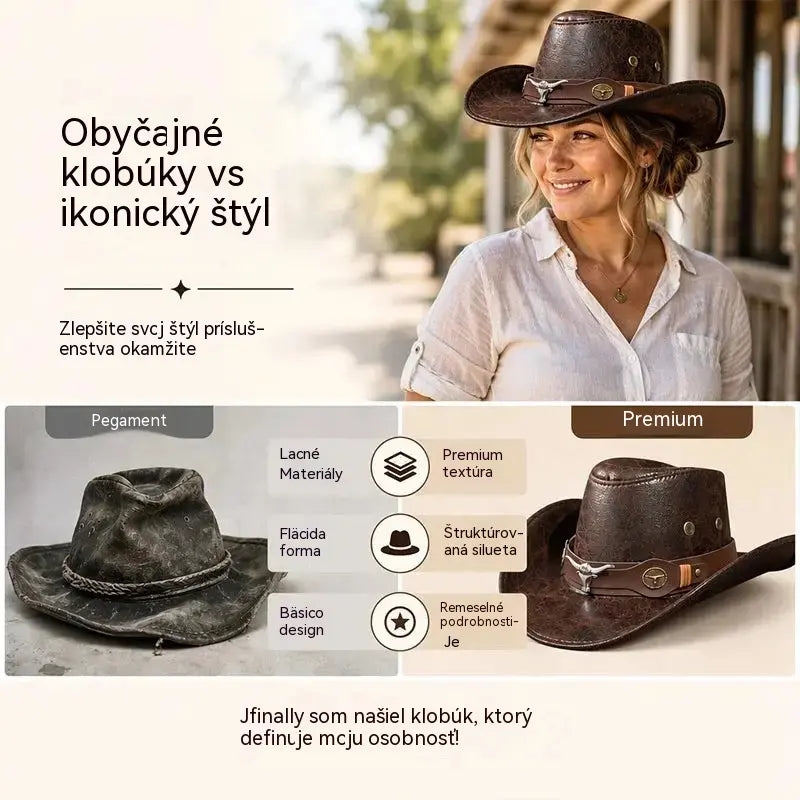 🤠Užite si teraz 50% zľavu! 🌟Retro kovbojský klobúk so širokým okrajom a kapucňou - fedora v štýle Distressed Western