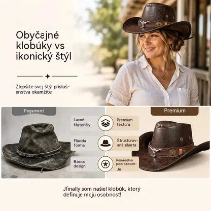 🤠Užite si teraz 50% zľavu! 🌟Retro kovbojský klobúk so širokým okrajom a kapucňou - fedora v štýle Distressed Western