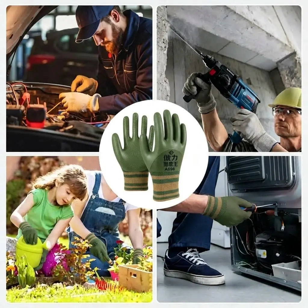 💥 Zľava 50 % 🎁【1 sada (10 kusov)】Pracovné rukavice s gumovým povrchom a pletenými manžetami