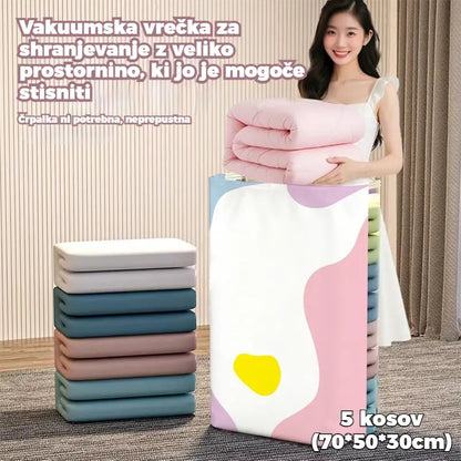 🧳【5-delni komplet】💨 Velika, stisljiva vakuumska vrečka za shranjevanje: črpalka ni potrebna, neprepustna in idealna za prihranek prostora v kovčkih in doma ✈️