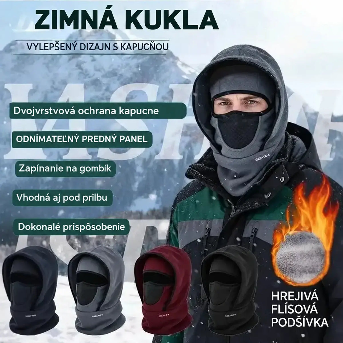 🎉🧣❄️ Dvojvrstvová fleecová kukla s kapucňou — hrejivá, vetruodolná a pohodlná na zimu, cyklistiku aj turistiku.