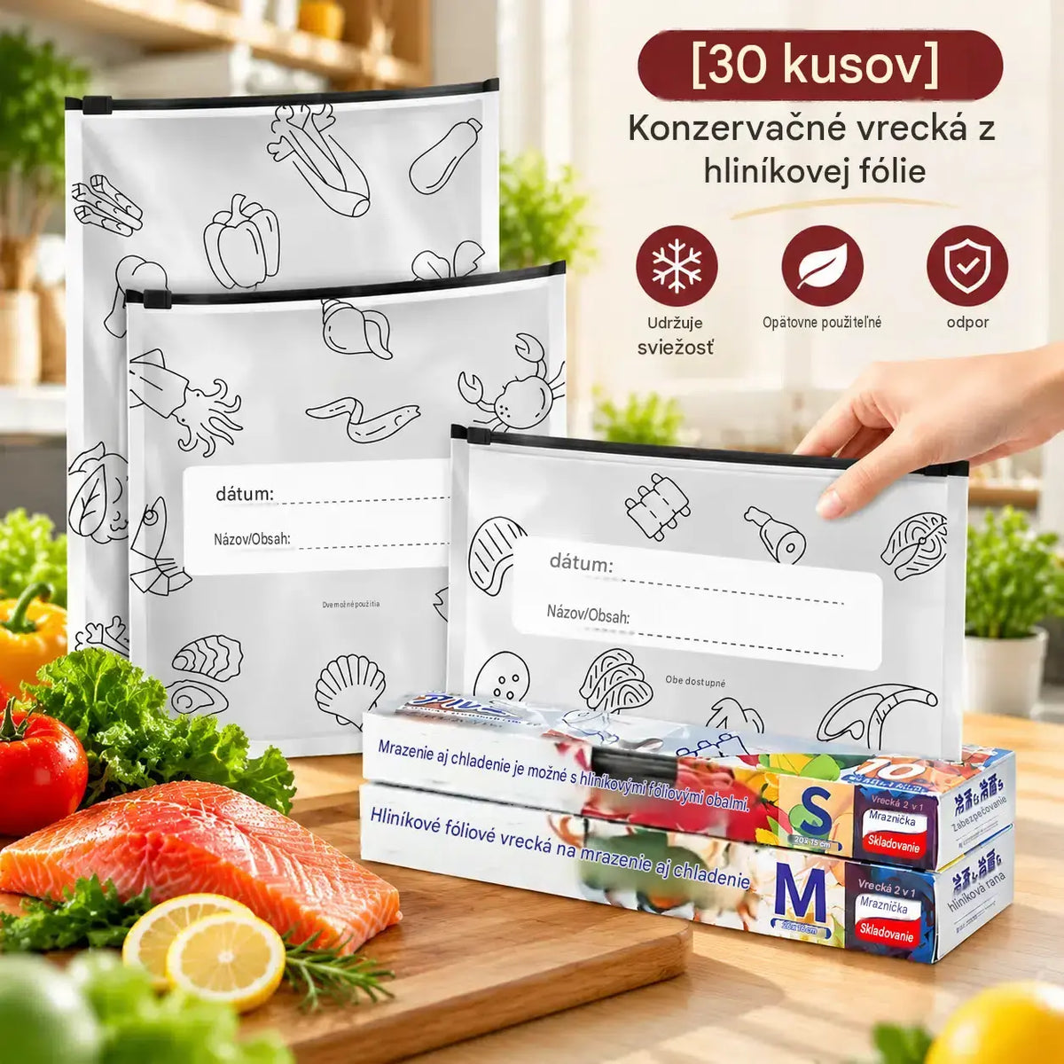 🔥✨【Balenie 60 kusov】Samouzatváracie vrecká z potravinárskej hliníkovej fólie - zahustené a uzavreté