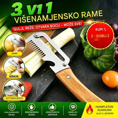 ✅【Kupite 1, dobijte 1 gratis!】🧅🔪 Višenamjenska kuhinjska gulilica 3 u 1: Guli, reže i otvara čepove za boce! 🔥