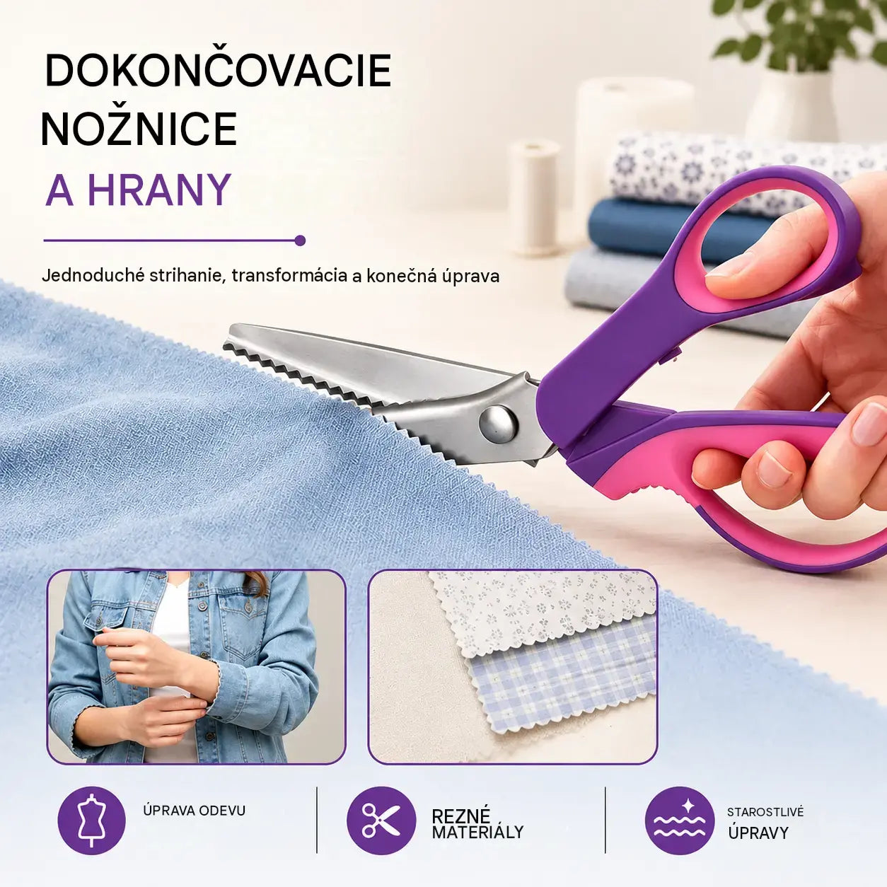 👗✂️ Krajčírske nožnice s ozdobnou čepeľou - Profesionálne na cikcakové a vlnité strihanie | Ideálne na látky, patchwork a DIY projekty
