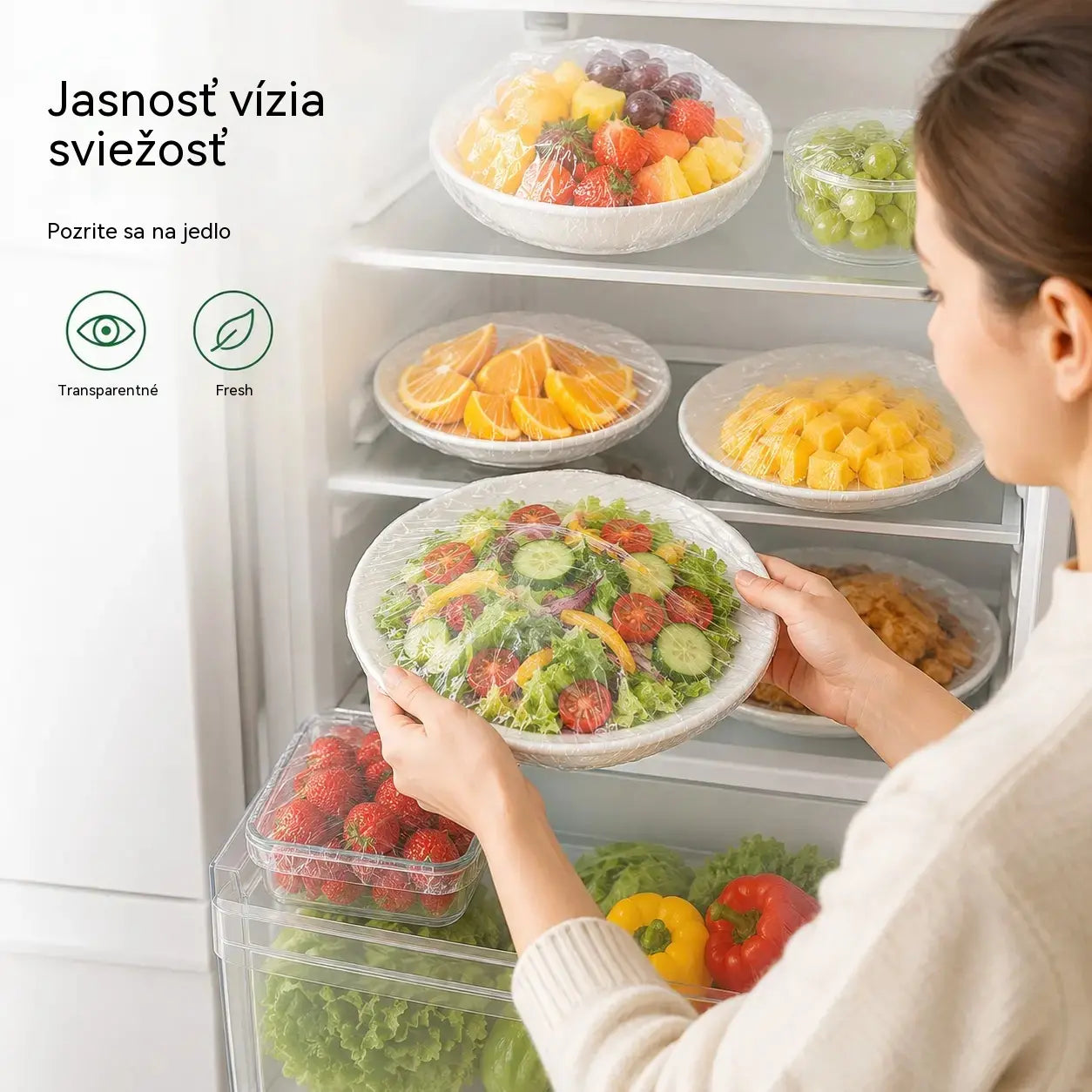 🥣【200 kusov】Jednorazová priehľadná fólia, ideálna na nádoby a potraviny. Perfektne sedí, dobre tesní a ľahko sa používa.