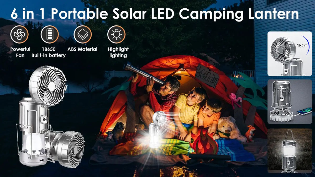 💡🎖️Přenosné solární LED kempingové světlo 6 v 1
