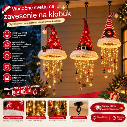 🎅 Vianočná čiapka so snehovou vločkou a krištáľovým LED svetlom. Magická žiara na verandu ✨