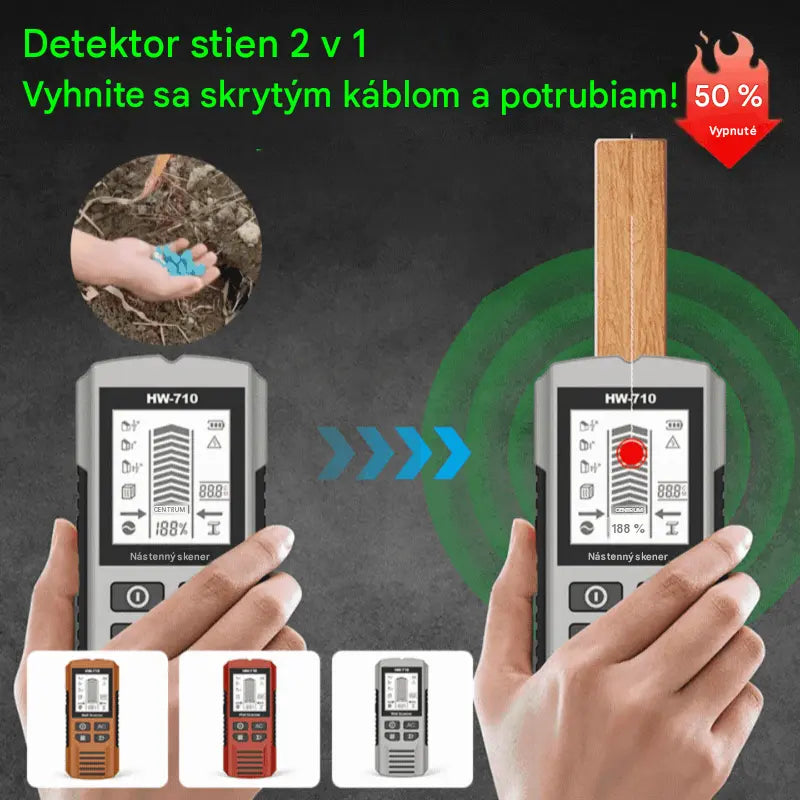 🔍Viacúčelový detektor kovov, dreva a káblov; bezpečne a presne lokalizuje skryté potrubia a káble.