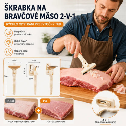 🥩🔥 50% ZĽAVA! 【1 blok na nože + 10 čepelí】Škrabka na mäso z nehrdzavejúcej ocele – jednoduchý nástroj na odstraňovanie tuku a nečistôt z hovädzieho a bravčového mäsa 🔪✨