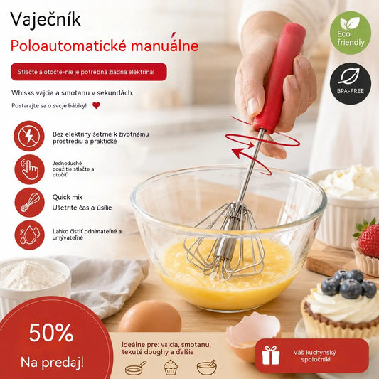 🥳Kúpte 1, získajte 1 zadarmo🥳💞50% zľava! 🥚 Poloautomatická manuálna metlička na vajcia: stlačte a roztočte – nie je potrebná elektrina. Vyšľahá vajcia a šľahačku za pár sekúnd. Šetrná k vašim zápästiam! ✨🧁