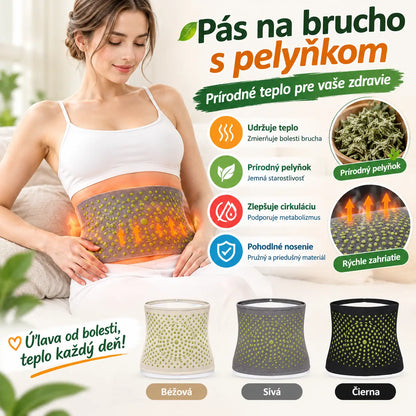 Hrejivý vyhrievací pás s palinou, zahrieva brucho a zmierňuje nepohodlie