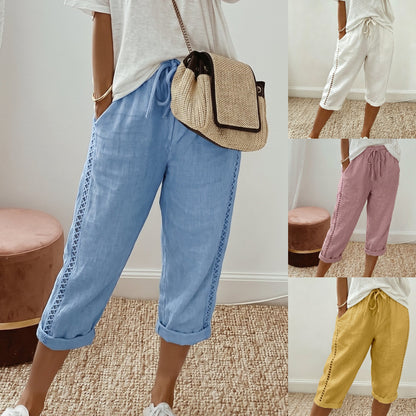 【S-5XL】Dámske letné capri nohavice s čipkovanými detailmi