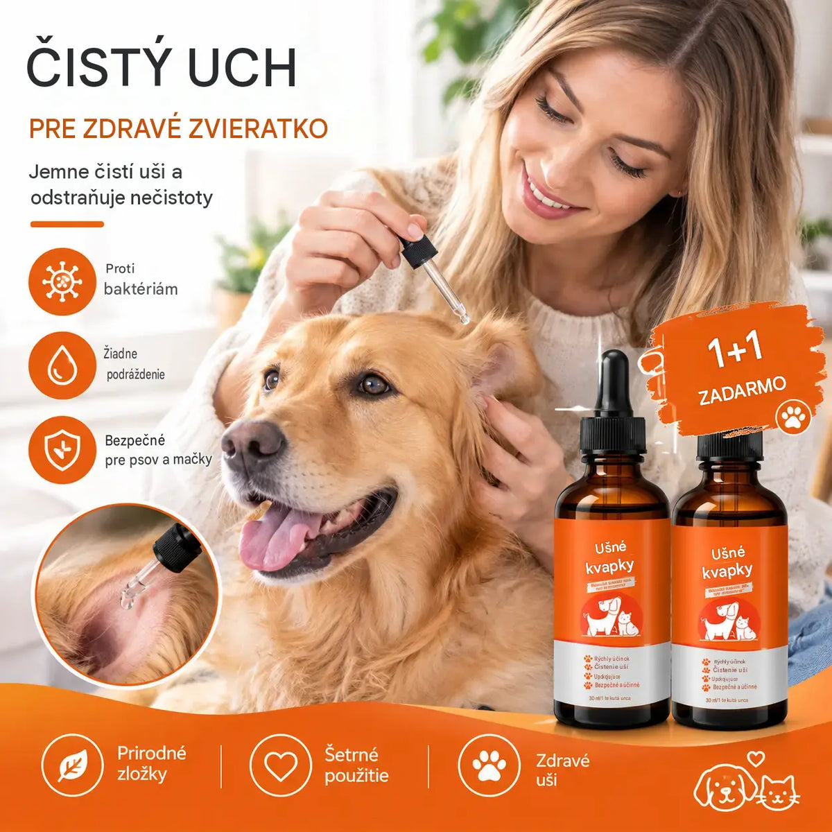【Kúpte 1, dostanete 1 zadarmo】🐶🐱Prírodné ušné kvapky pre psy a mačky proti svrbeniu a hromadeniu ušného mazu