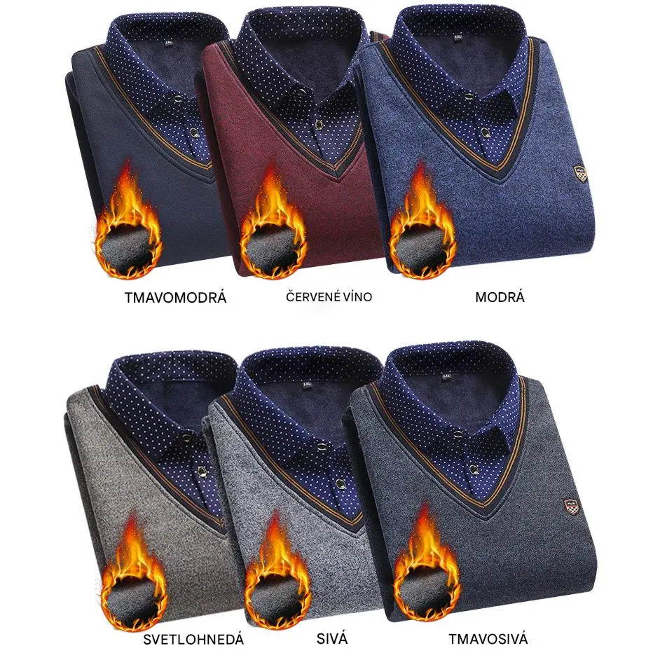 👔🔥【M-4XL】 Nová pánska pletená košeľa s zamatovým efektom na jeseň/zimu