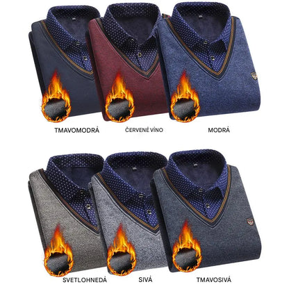 👔🔥【M-4XL】 Nová pánska pletená košeľa s zamatovým efektom na jeseň/zimu