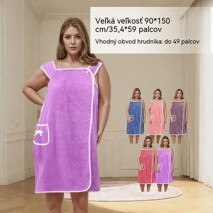 【80*145CM】🛀Dámska nositeľná sprchová sukňa pre väčšie veľkosti – bezpečný dizajn s 2 gombíkmi, super mäkký koralový flís a rýchloschnúca savosť – úplné krytie, ktoré drží na mieste, žiadne nepríjemné kvapky uteráka 🚿