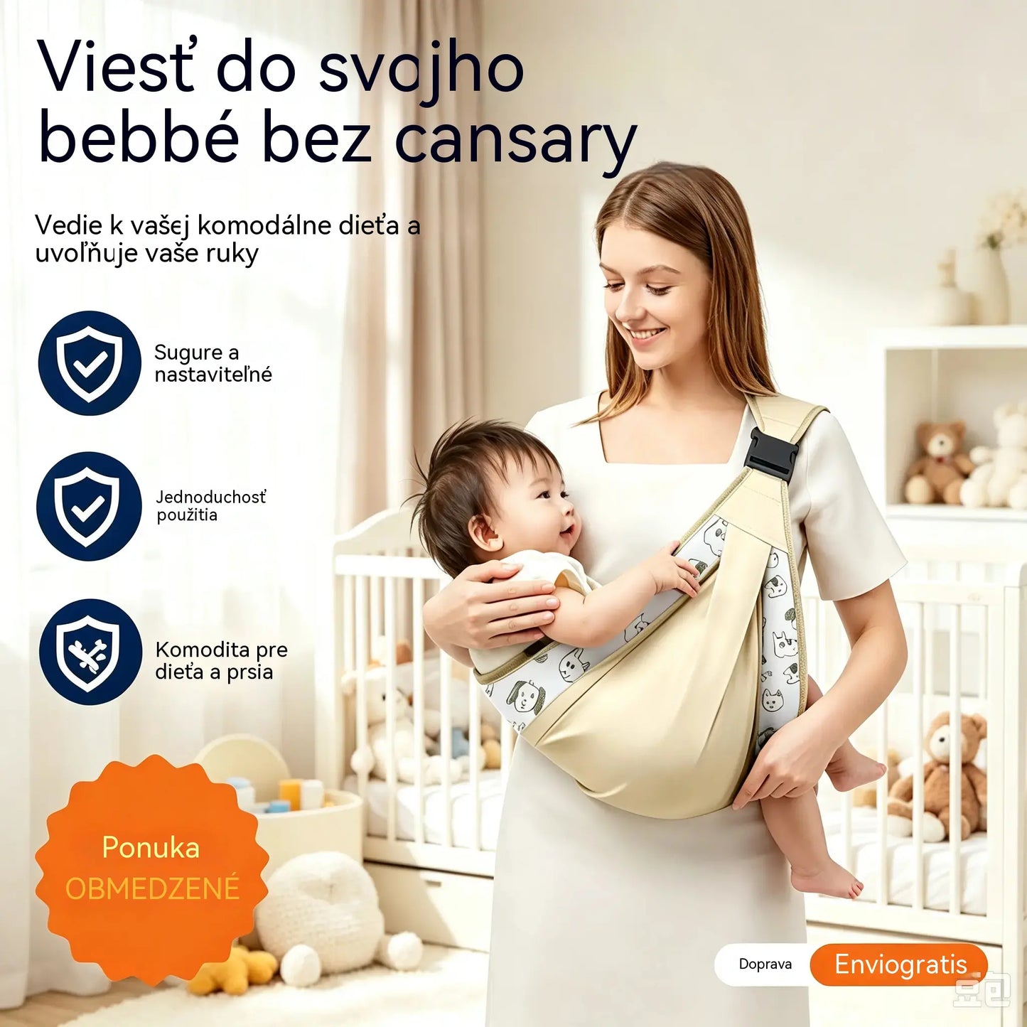 👶 Priedušný nosič 4 v 1: umožňuje nosiť dieťa vpredu alebo na chrbte, tvárou dovnútra alebo von, pohodlný pre bábätká od 0 do 36 mesiacov. 💞✨