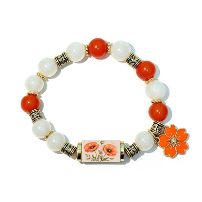 🔥【Kúp 1 a získaj 1 zadarmo】🎁✨Náramok s kvetmi k narodeninám v decembri, prívesok s kvapkou oleja z zliatiny a ružou v kombinácii s náramkom z chalcedónu🌸